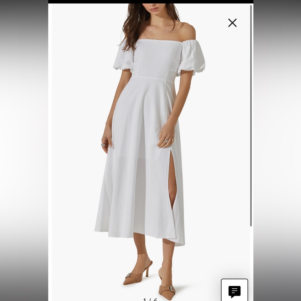 Astr White Off-Shoulder Midi Dress with Puff Sleeves